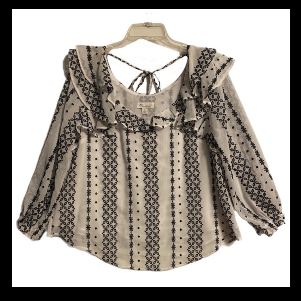 Cato Cotton Cottage Blouse Ruffle Tie Neck Long Sleeve Size L - Picture 2 of 10
